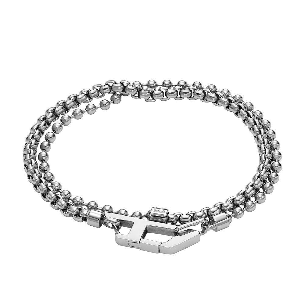 

DIESEL Stainless Steel Lobster Hook or Closure No Gemstones Men s Fold-Over Bracelet, Standard, Metal,