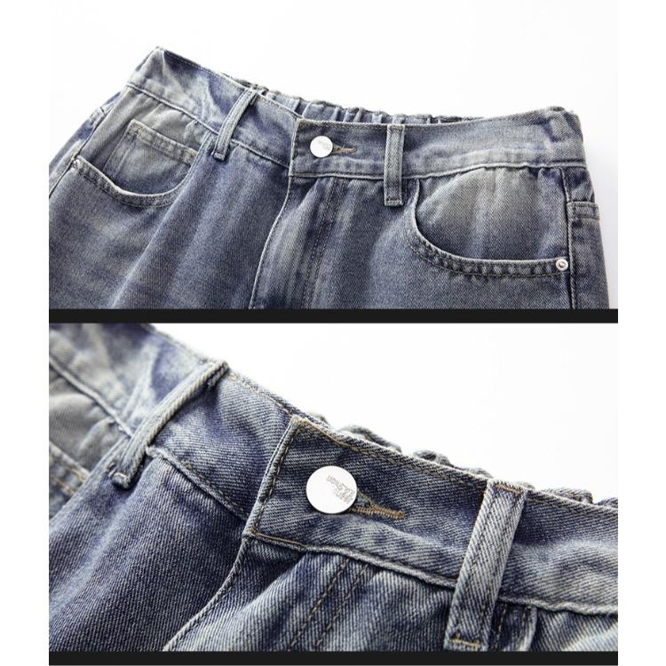 Retro Solid Color Flared Jeans Loose Straight Pants Men Spring Casual Trousers Vintage