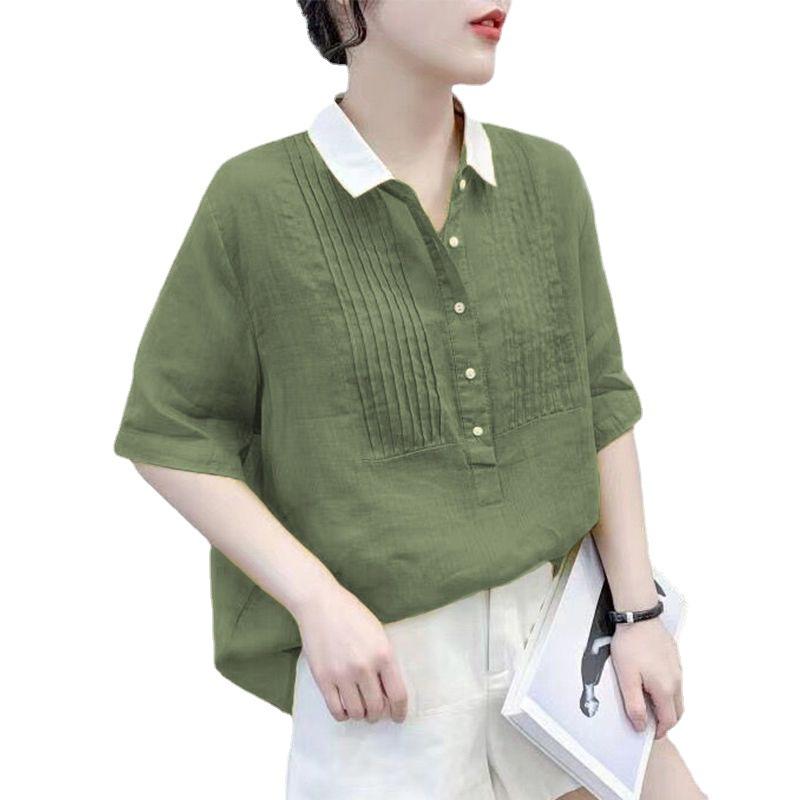Ice Silk Chiffon Shirt Women Doll Collar Shirt Summer Shirt Loose Large Size Short-sleeved Top for Women