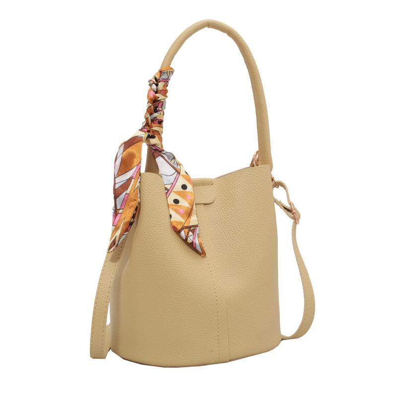 New Bag Women 2025 Korean Version of Fashion High-end Silk Scarf Portable Bucket Bag Niche Design Foreign Style Messenger Bag