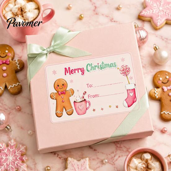 Holiday Present Labels 180PCS/Roll Christmas Label Stickers, Self-Adhesive Tags with to And from Seasonal Gift Box Decor Writing Field, Decorative