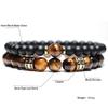 Fashion 2Pcs Men Bracelet Set Natural Tiger eye Beads Stone Braslet Luxury Zirconia Wrap Braclet Leisure Accessories Pulseria