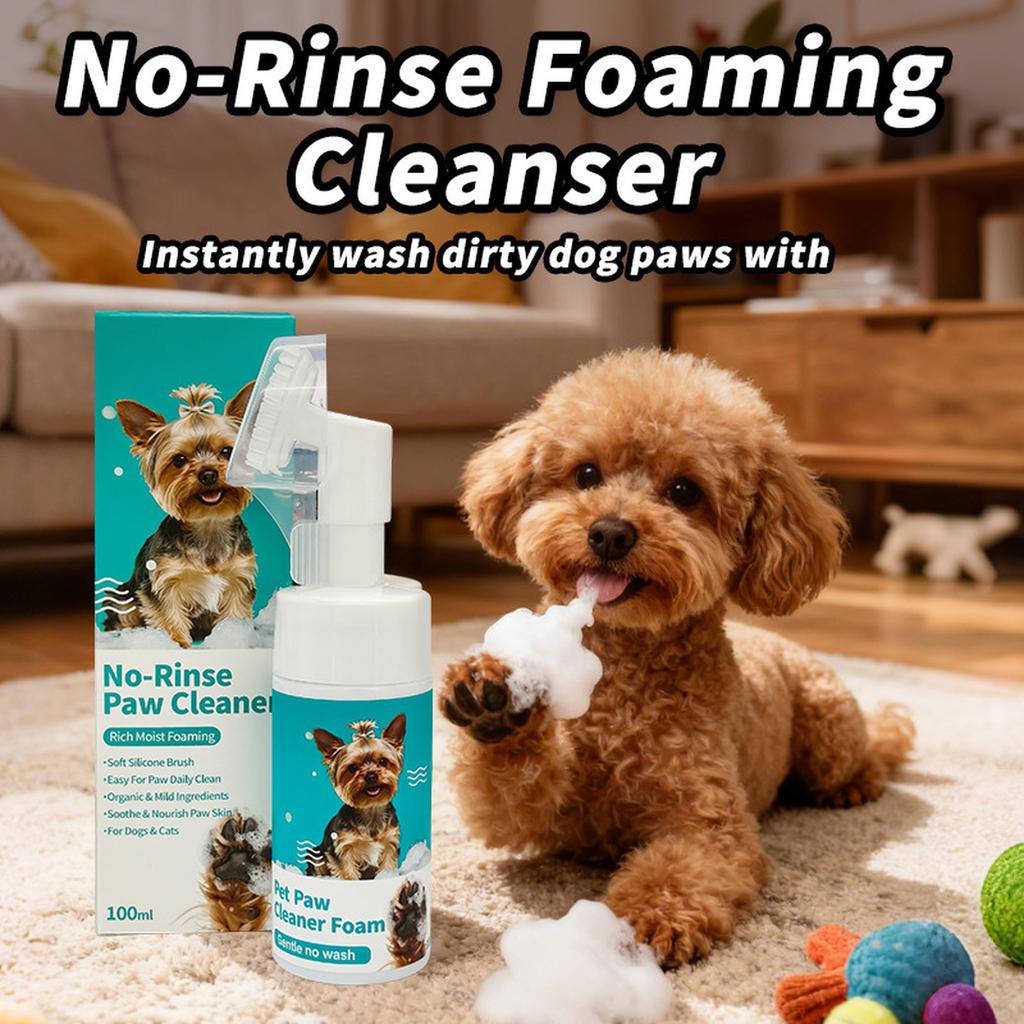 Biaccrss Schaumreiniger ohne Spülen für Haustiere, Hunde & Katzen, 100ml Pfotenreiniger mit integrierter Bürste100