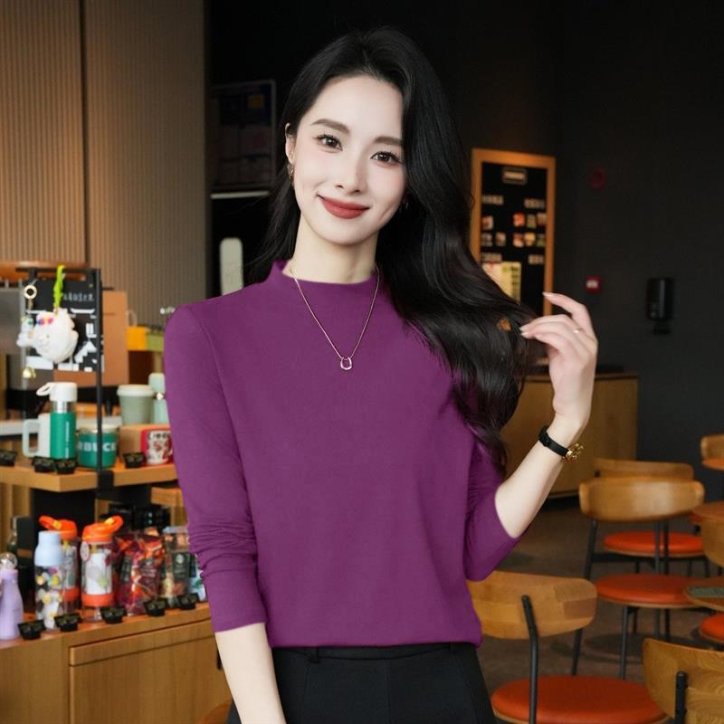 Women's Slim-Fit Ribbed Plush Long-Sleeve Thermal Top for Autumn & Winter
