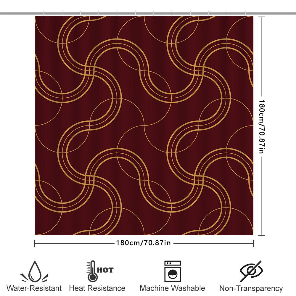Modern Bathroom Decor Shower Curtain With Gold Lines Design For Bathtub Red Color Home Decoration Waterproof Fabric Shower Panel
