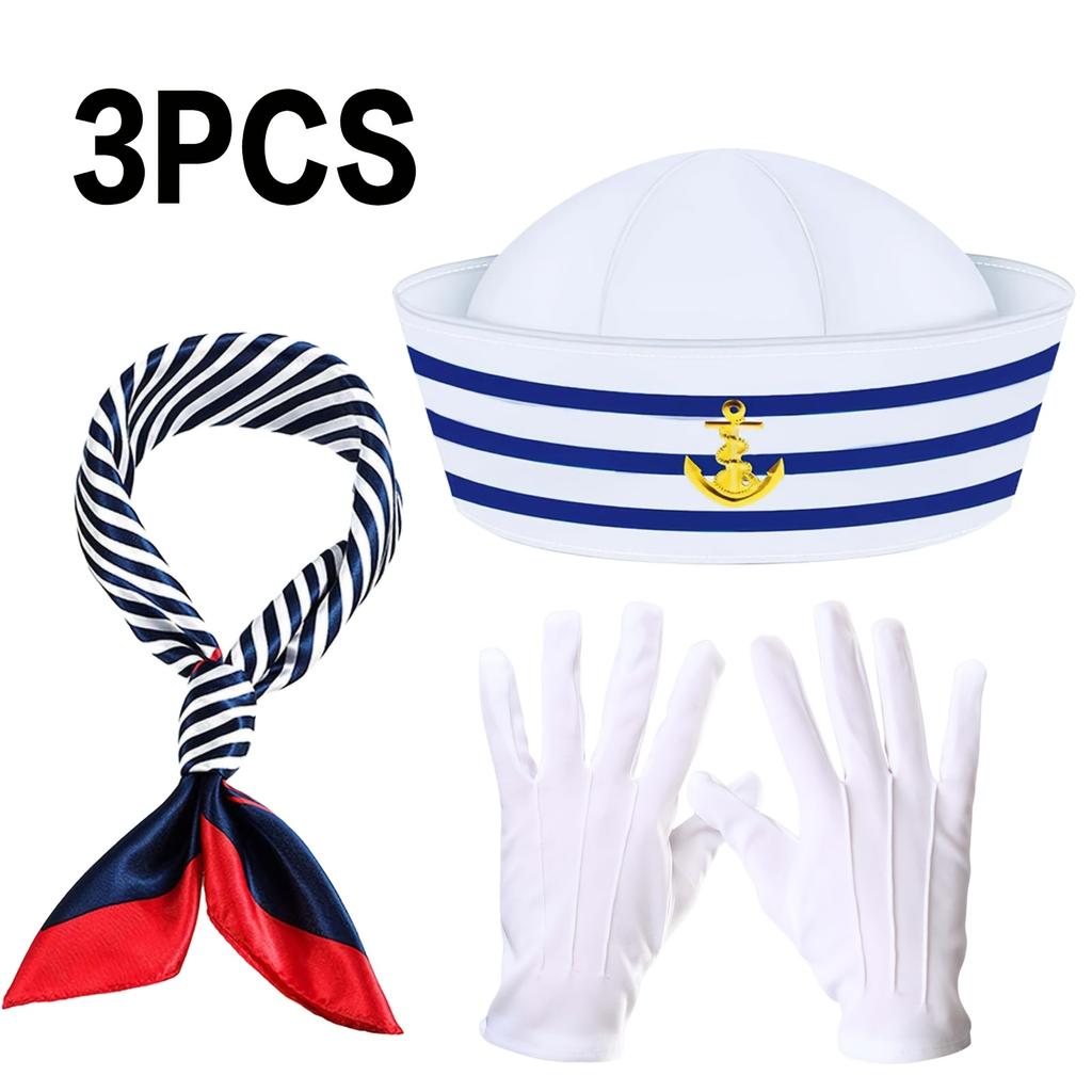3Pcs Captain Hat Set, Sailor Hat Set, Sailor Hat For Boat Uniforms, Yacht Captain Hat, Sailor Boat Hat, Boat Scarf, Unisex Captain Costume For