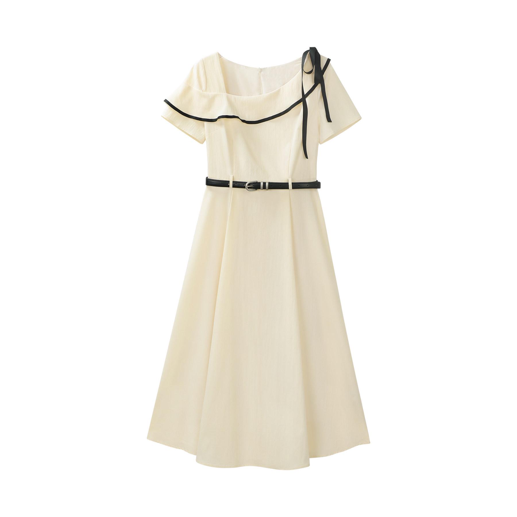 Deer South  Xingya Commute  Summer Chic One-Shoulder Short-Sleeve Dress for Women Small