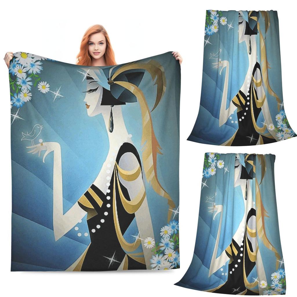 Art Deco Flapper Postcard Fashion Print Blankets Soft Warm Flannel Throw Blanket Bedding for Bed Living Room Picnic Travel Couch