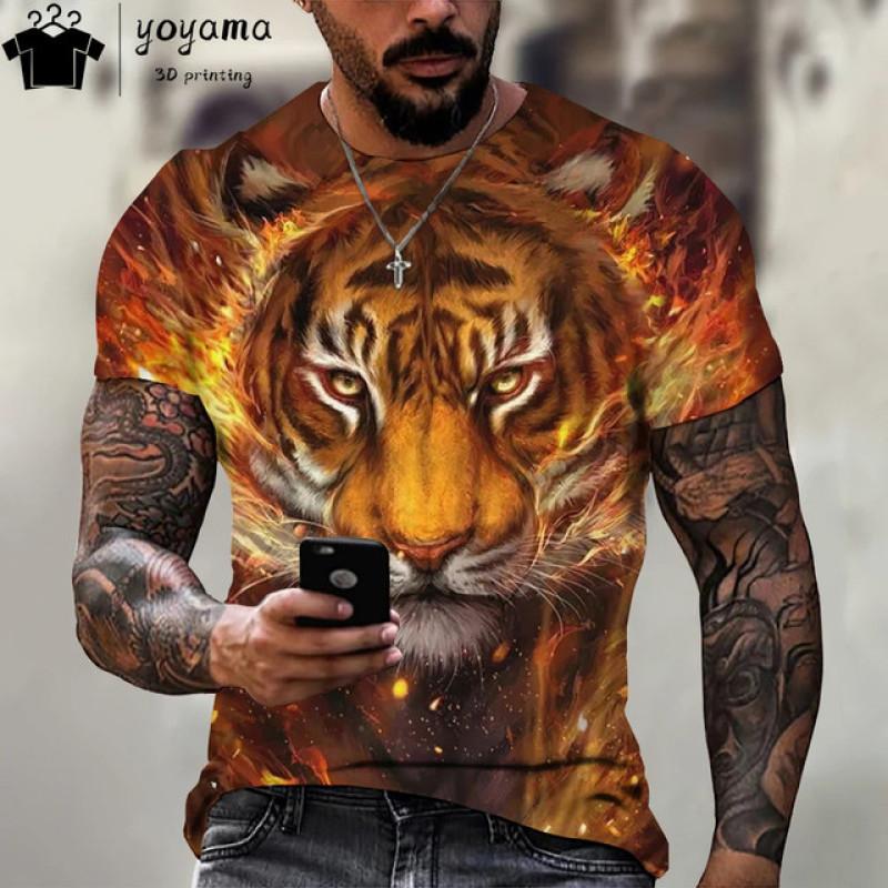 Men's T-Shirt With Print 3d Tiger Print Tees Tops Fashion Men Animal Pattern T Shirt Oversized Streetwear O-Neck Fashion Clothes