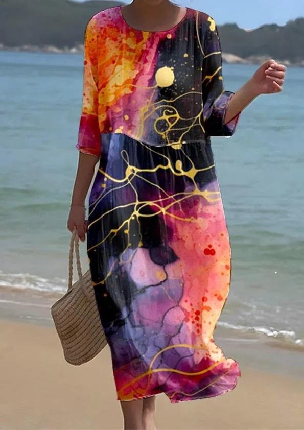 European and American New Large-size Dress Women's Clothing Seaside Vacation Printed Loose Long Dress