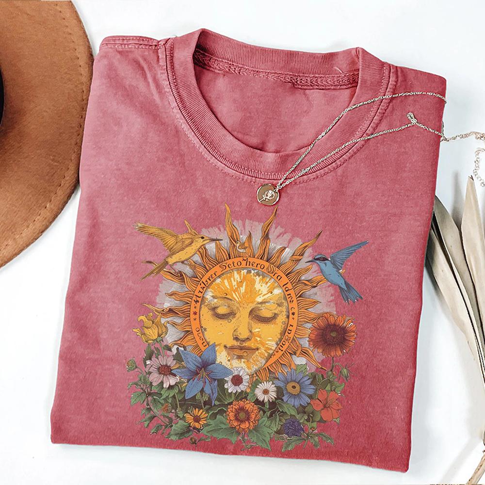 Women Boho Mystical Sun TShirt Nature Bohemian Cute Floral Sun Tee Dark Acedemia Unisex Y2K Shirt Hippy Gift For Her Streetwear