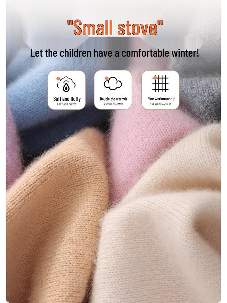 Premium Kids' Solid Color Wool Sweater - Boys' Thick Pullover & Girls' Cashmere Knit Base Layer