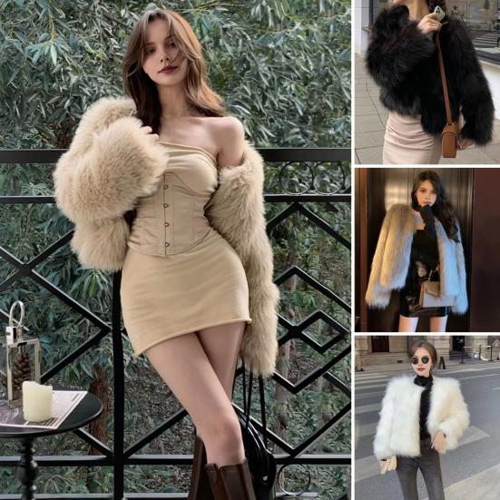 Women's Faux Fur Jacket Autumn Winter Warm Loose Plush Coat Casual Female Furry Cardigan for Street Office Date