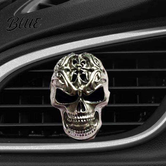 Legierung Totenkopf Auto Lufterfrischer Halter Auto Lüftungsschlitz Clip Retro Armaturenbrett Einzigartiges Geschenk für Enthusiasten Zierleiste Lustiger Kopf Innenraum Zubehör Personalisiert