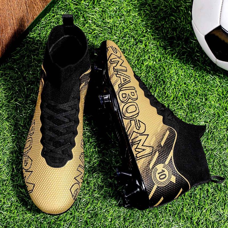 35-45 Men's High-top Football Boots Large Size Long Nails Leather Boys Soccer Shoes Nailing Anti-slip Football Boots