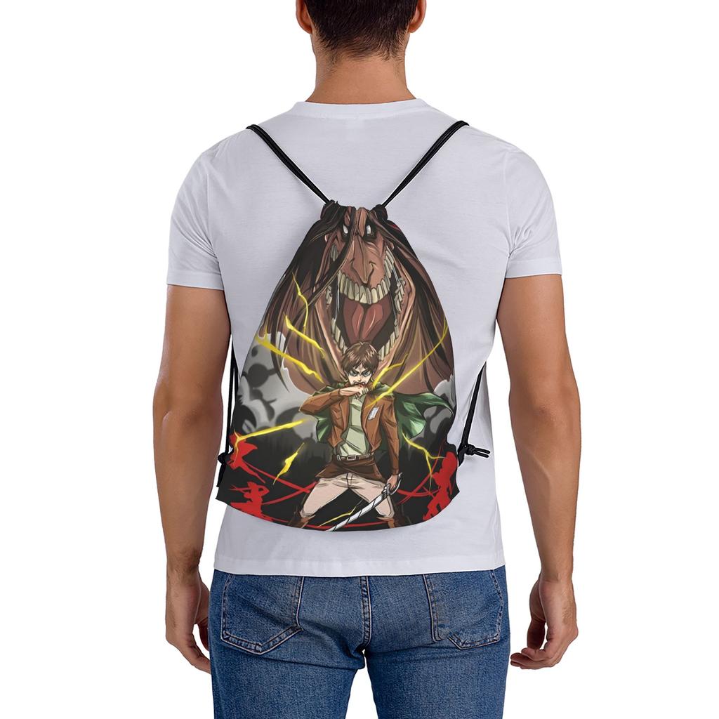 Custom Attack On Titans Drawstring Bag for Training Yoga Backpacks Women Men Manga Sports Gym Sackpack