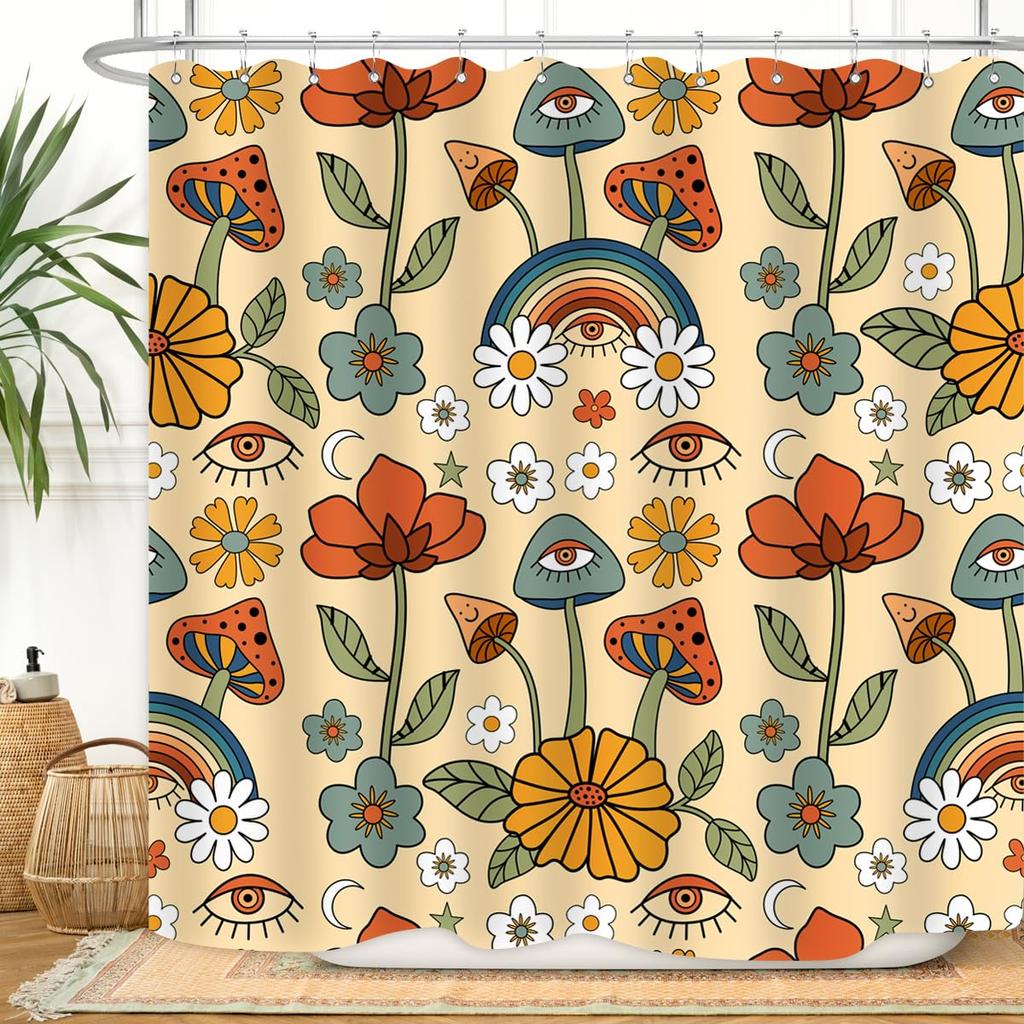 Watercolor Flower Hummingbird Shower Curtain Spring Bird Butterfly Floral Plant Nature Modern Home Bathroom Bathtub Decor