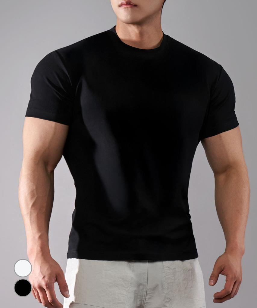 UNTAPPED STUDIO Muscle Fit 16-Count Cotton Spandex Short Sleeve Plain T-Shirt (2 Colors)