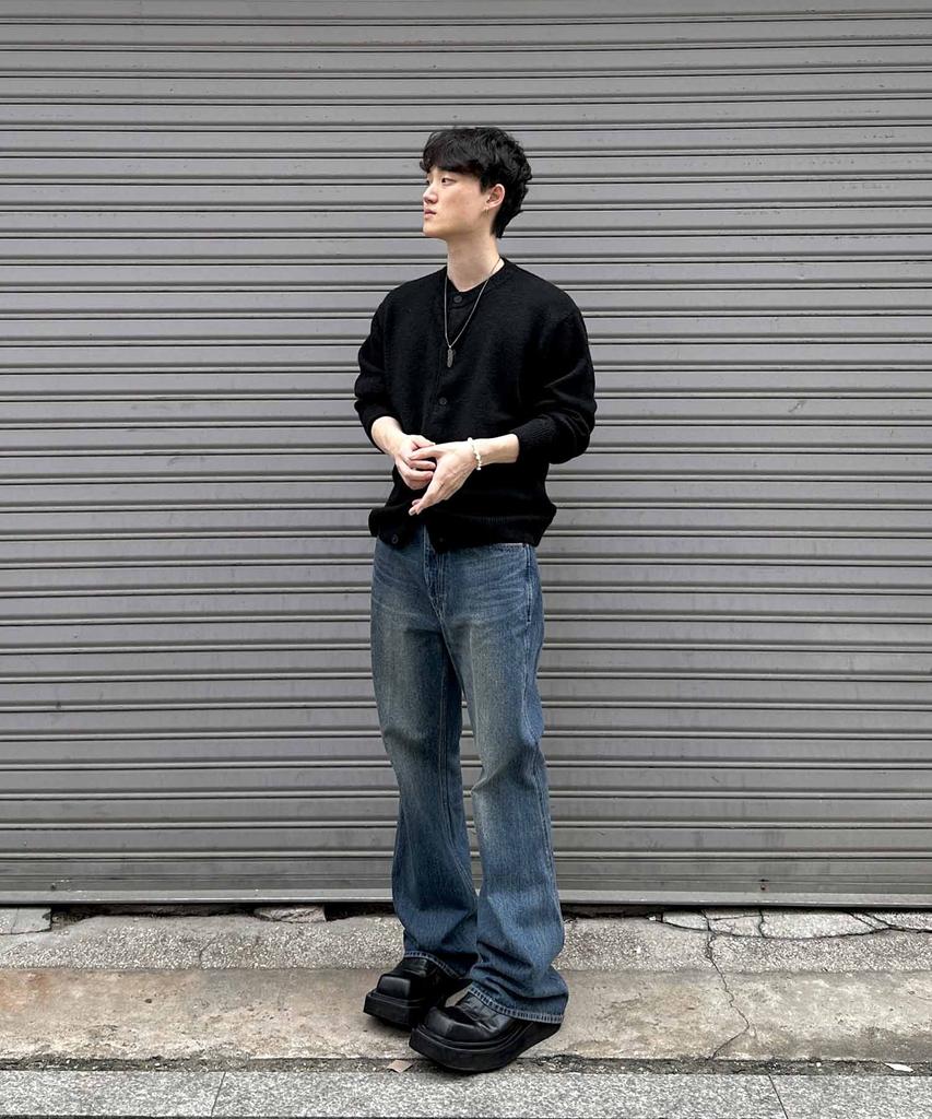 GNOK Wool Round Neck Knit Cardigan [Black]