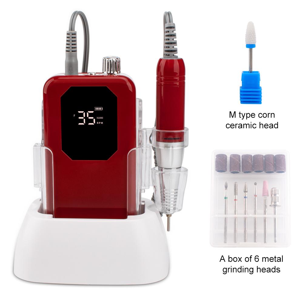 

BEPAN Red Handpiece Rectangle 35000RPM Portable Nail Drill Machine Set for Manicure File Desktop Base US