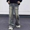 New Multi-pocket High Street American Tooling Jeans Men's Wide Legs Loose Niche Old Straight Pants Men