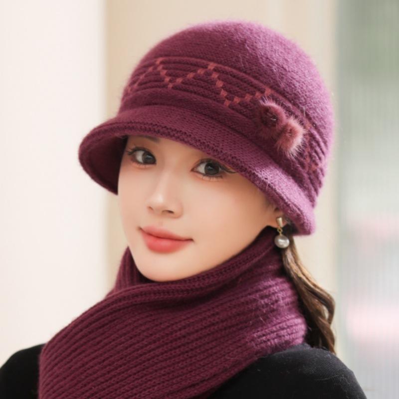 

Новая модная вязаная шапка женская из искусственного меха кролика зимняя теплая утолщенная плюшевая шерстяная шапка hat only