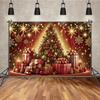 MOON.QG Xmas Trees Gifts Photo Background Golden Snowflake Red Christmas Backdrop Decoration Photobooth Family Photo Studio Wall