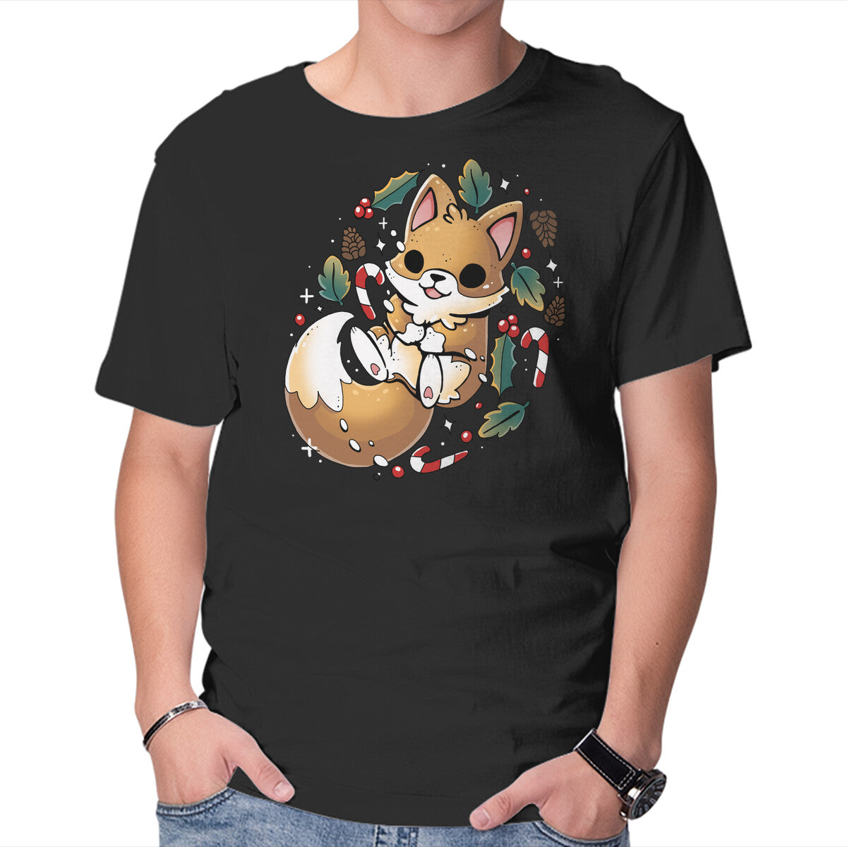 Unisex Crew Neck T-Shirt GingerBread Fox Graphic Short Sleeve Casual Tee M