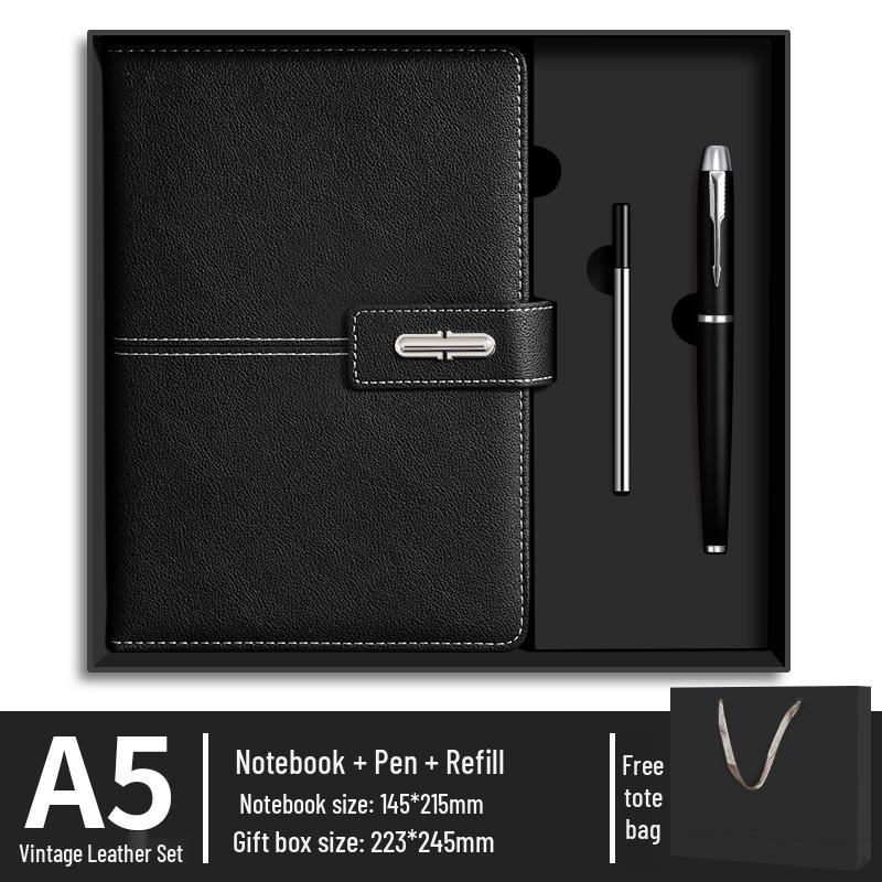 Exquisite Leather-Covered Notebook Set with Buckle - Customizable Student Diary