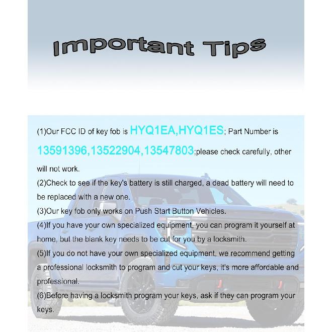 Smart Key for GMC Sierra 2018-, YIKEBALOG 5-Button Proximity Key Fob Replacement for Chevrolet Silverado 2018- HYQ1EA HYQ1ES