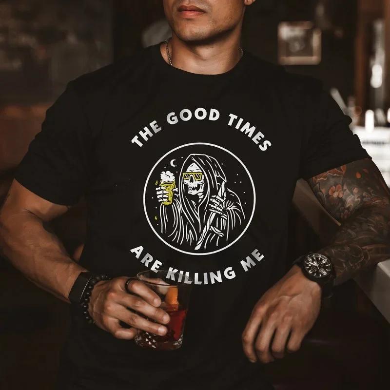 Men Clothing Heavy Metal Rock Skull Graphic Tshirts Grunge Punk Gothic Short-sleev Tops Male Oversized Tees Camiseta Hombre