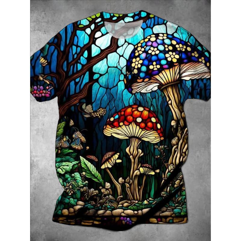 Colorful Mushroom Pattern T-Shirts 3D Print Men's O-Neck Short Sleeve T Shirt Harajuku Oversized Casual Tees Kids Tops Clothing