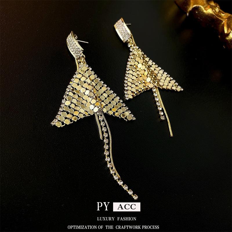 

Серьги-пусеты с листьями из циркона и серебряной иглы с пайетками и бахромой, европейские и американские, преувеличенные, высококлассные, серьги класса люкс, женские