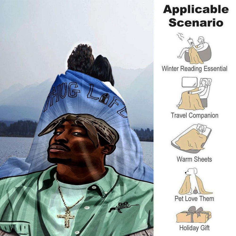 1pc 2PacHip Hop Blanket Soft Lightweight All Season Multi Purpose Throw for Sofa, Bed, Office & Picnics, French Style with Iconic Album Art & Quotes