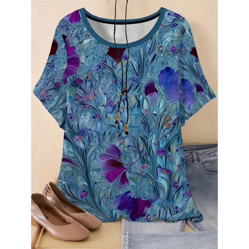 

Summer Casual Personalized High-end Printed Pattern Women s Garden Collar Large Size Short-sleeved T-shirt S