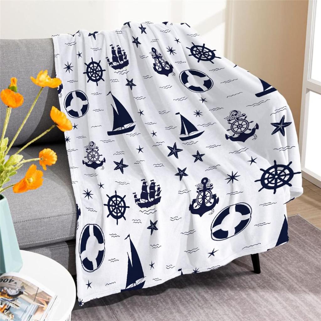 Ship Rudder Print Blanket Soft Fleece Flannel Lightweight Nautical Blanket Cozy Warm Plush Throw Blanket Sofa Couch Chair Decor