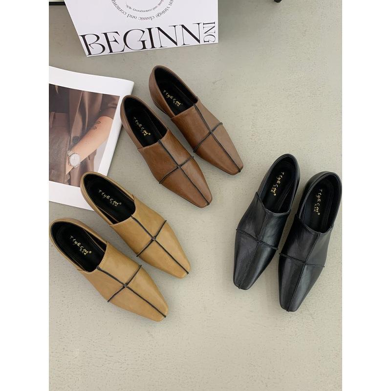Niche Versatile One-pedal Deep-mouth Small Leather Shoes Women's 2025 New Retro Style Square Head Simple Thick Heel Soft Leather Shoes