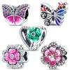 Charms Nature Butterfly & Flower Color Pink Vintage Style Beads Fit 925 Charms Bracelet Beads Jewelry Gifts for Women