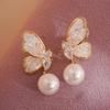 Fairy Crystal Butterfly Pearl Earrings Light Luxury Charm Earrings Accessories for Women Party Holiday Fashion Zircon