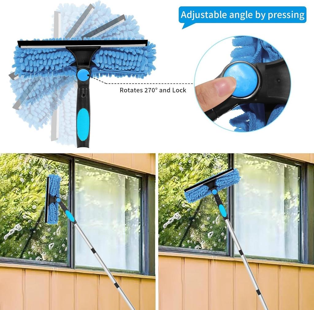 Glass Wiper Window Cleaning Tool Set Screen Cleaning Window Squeegee Microfiber Scrubber Scale Remover Glass Cleaner with Extension Pole Adjustable