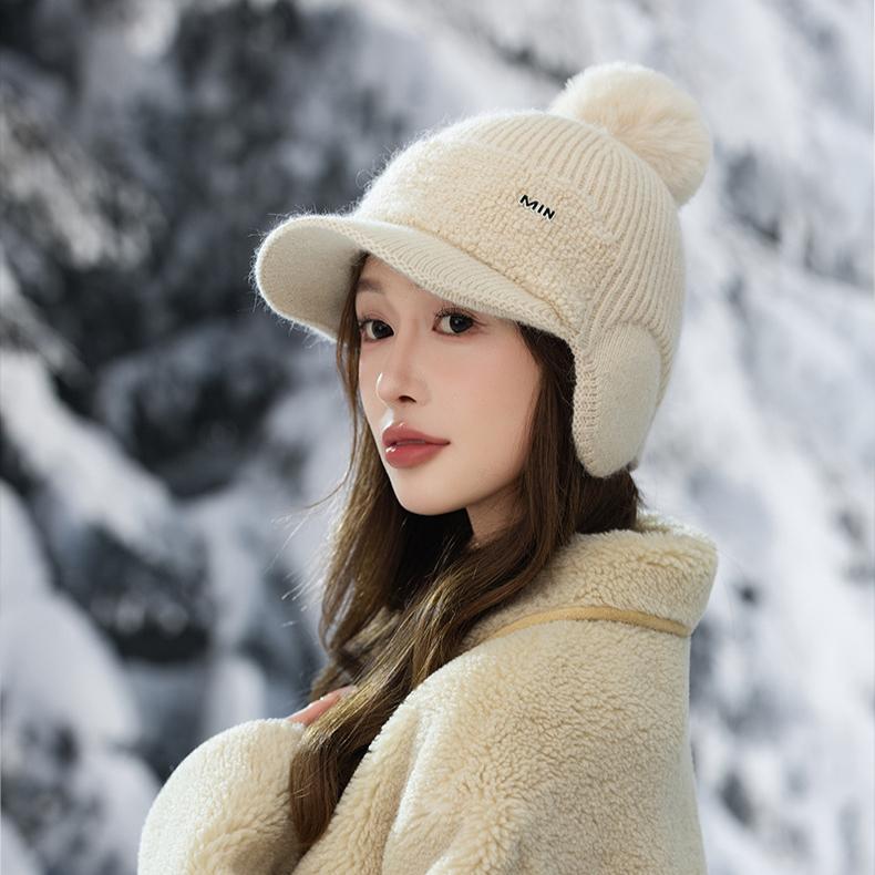 Women's Autumn and Winter Casual Plush Warm Cap Cute Hairball Ear Hat Outdoor Cold Hat New