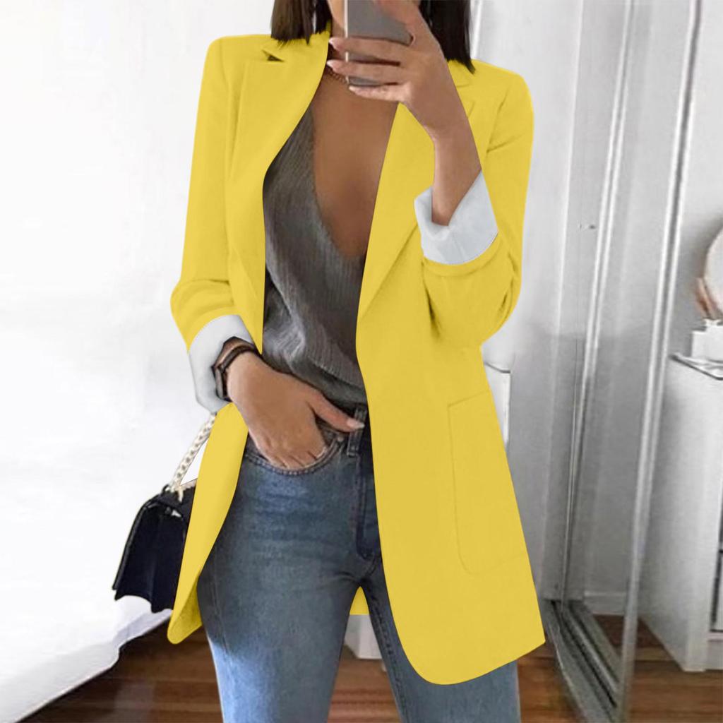 Women's Long Sleeve Solid Color Blazer Jacket Open Front Casual Lightweight Tailored Suit Coat for Work and Daily Wear