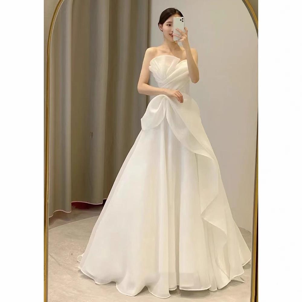 French Autumn Light Bustier Wedding Dress 2025 - Simple, Fairy-like Gown for Brides, Photography, and Receptions