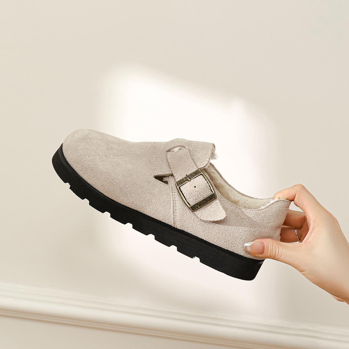 

Бокен обувь толстоподошвенные шерстяные хлопковые туфли женские флисовые утолщенные коровья кожа коровья анти-флис осень и зима Бокен обувь носить пушистые тапочки 40