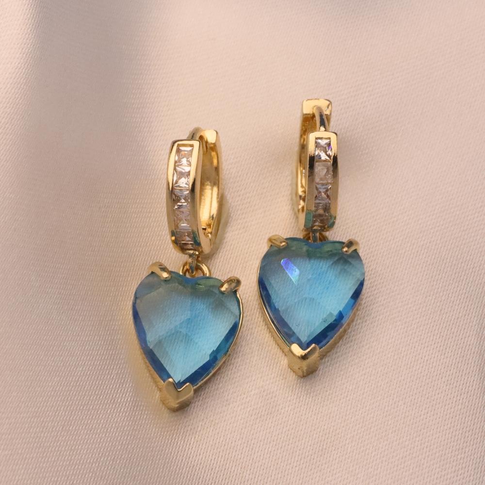 1 Pair Heart Shape Artificial Crystal Dangle Earrings for Women Zirconia Earring Jewelry Wedding Party Accessories