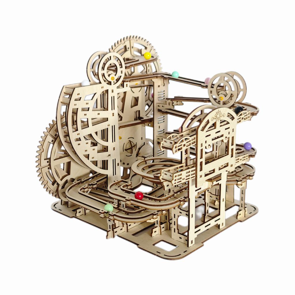 3D DIY Wooden Mechanical Slide Marble Run Kit, Christmas Birthday Halloween Gift