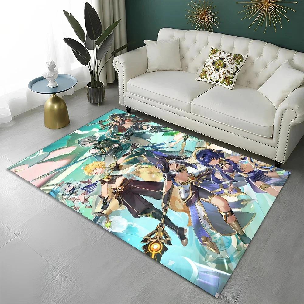 Genshin Impact Gamer-Cartoon-Teppich für Wohnzimmer, Schlafzimmer, Sofa, Fußmatte, Kinderzimmerteppich, rutschfeste Bodenmatte