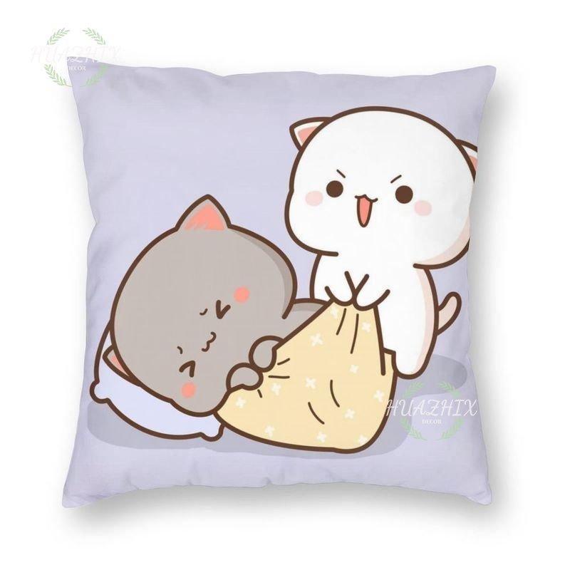 Cute Couple Pillowcase Bedroom Living Room Cute couple cat throw pillow Peach and Goma Family Sofa Car Home Decor Cushion cover