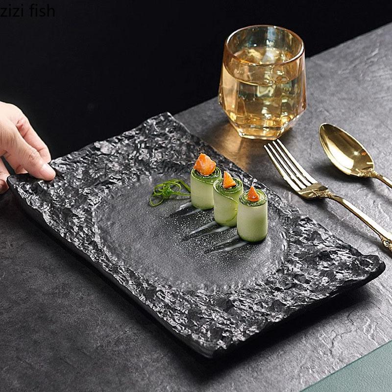 Culoare solidă, textură neregulată, farfurie ceramică plată, restaurant, farfurie pentru friptură, farfurie pentru desert, sushi, farfurie pentru gustare, tacâmuri speciale