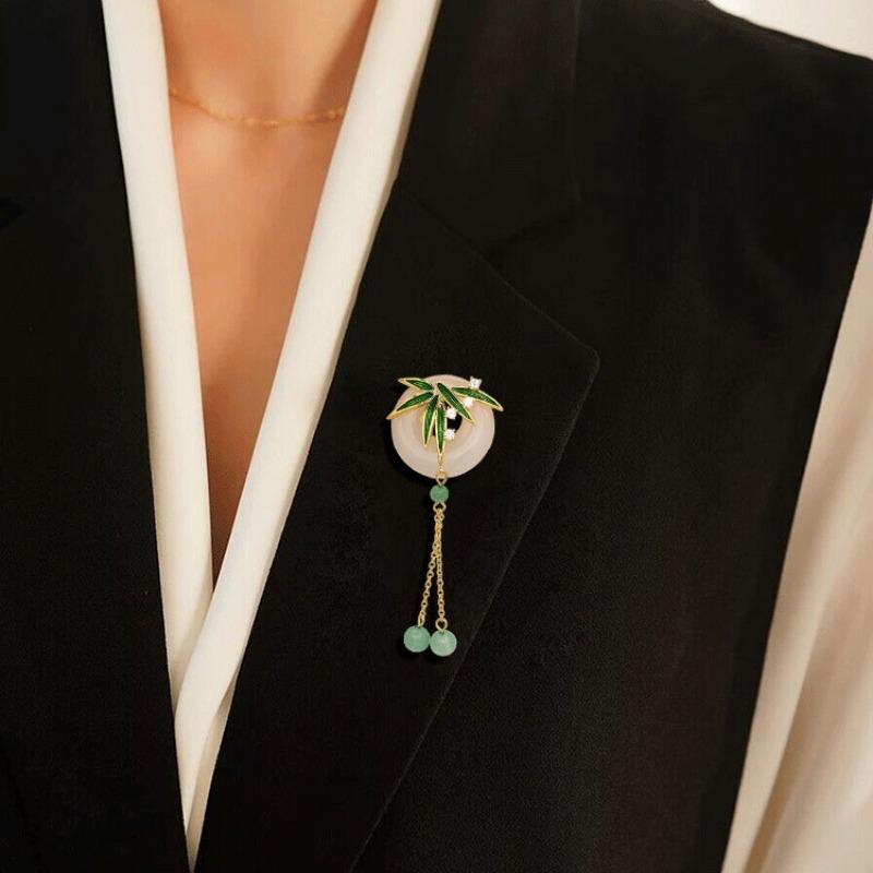 Round Moon, Green Bamboo, Ancient-style Tassel Brooch, Chinese Design Sense, Brooch, Cheongsam, Suit Sweater, Elegant Brooch